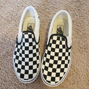 Vans Black and Cream Checker Slip On Shoes